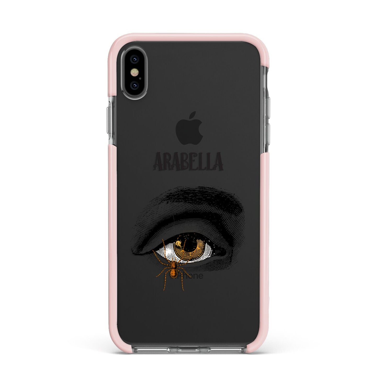 Personalised Vintage Halloween Eye Apple iPhone Xs Max Impact Case Pink Edge on Black Phone