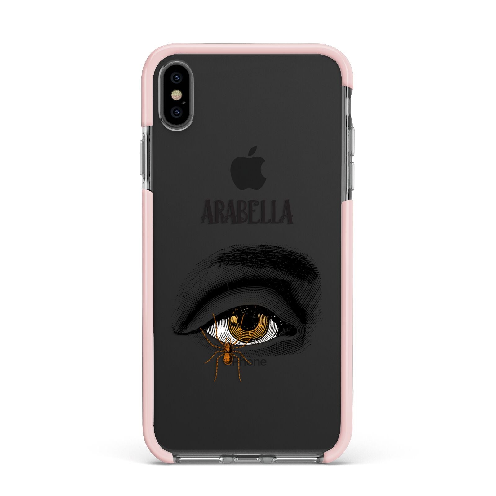 Personalised Vintage Halloween Eye Apple iPhone Xs Max Impact Case Pink Edge on Black Phone