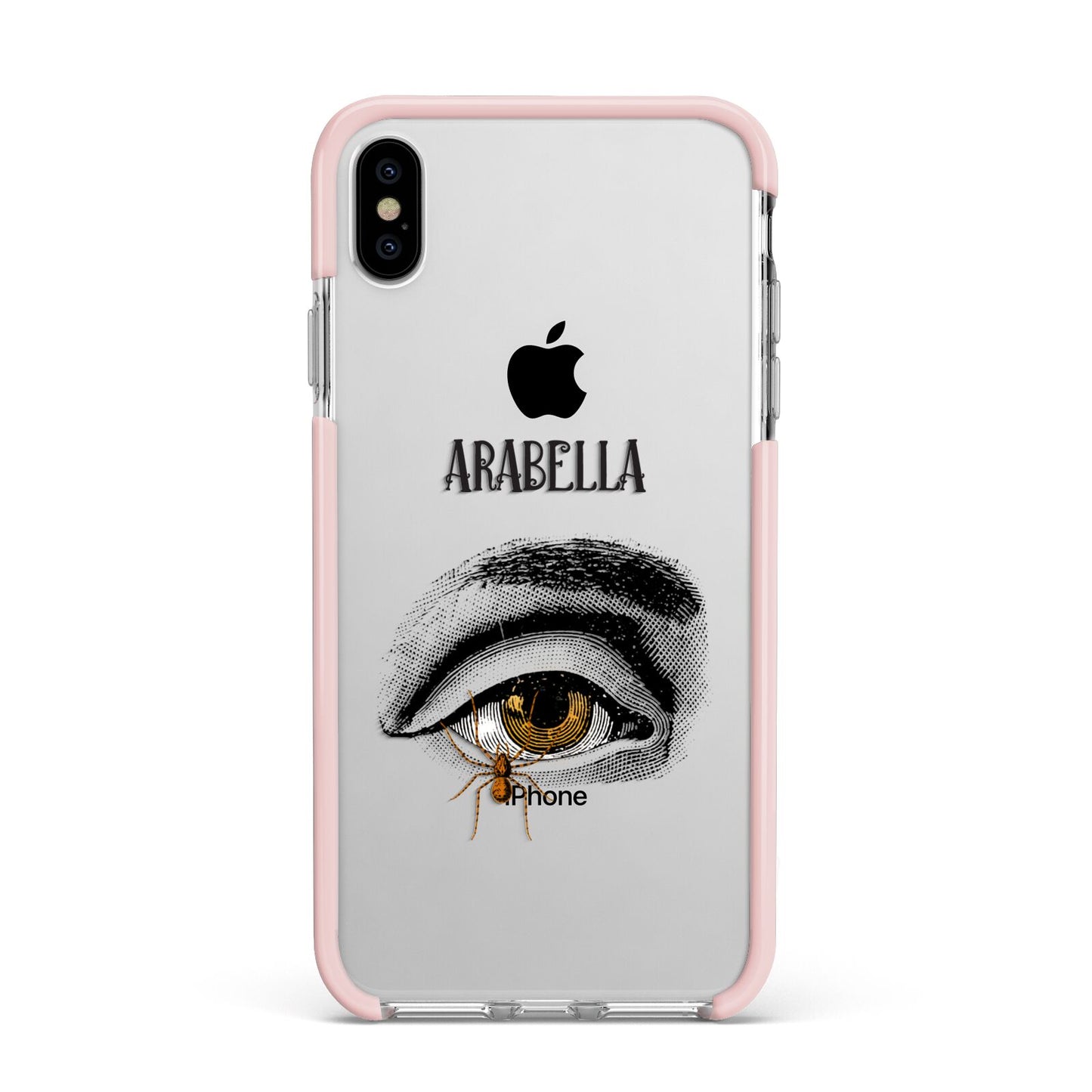 Personalised Vintage Halloween Eye Apple iPhone Xs Max Impact Case Pink Edge on Silver Phone