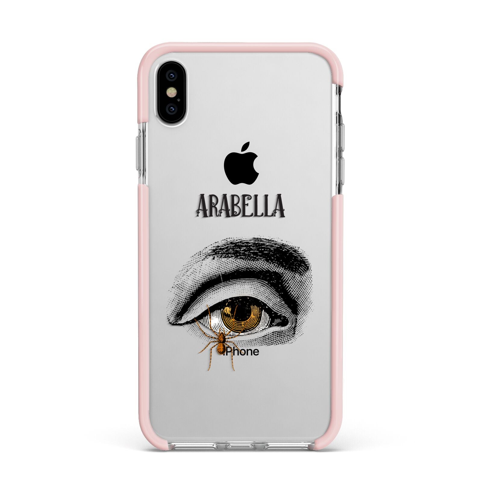 Personalised Vintage Halloween Eye Apple iPhone Xs Max Impact Case Pink Edge on Silver Phone