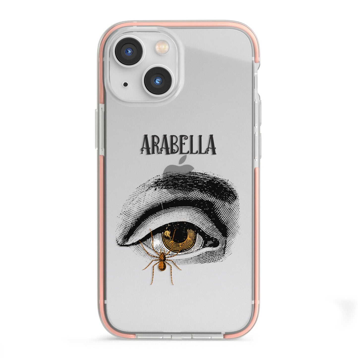 Personalised Vintage Halloween Eye iPhone 13 Mini TPU Impact Case with Pink Edges