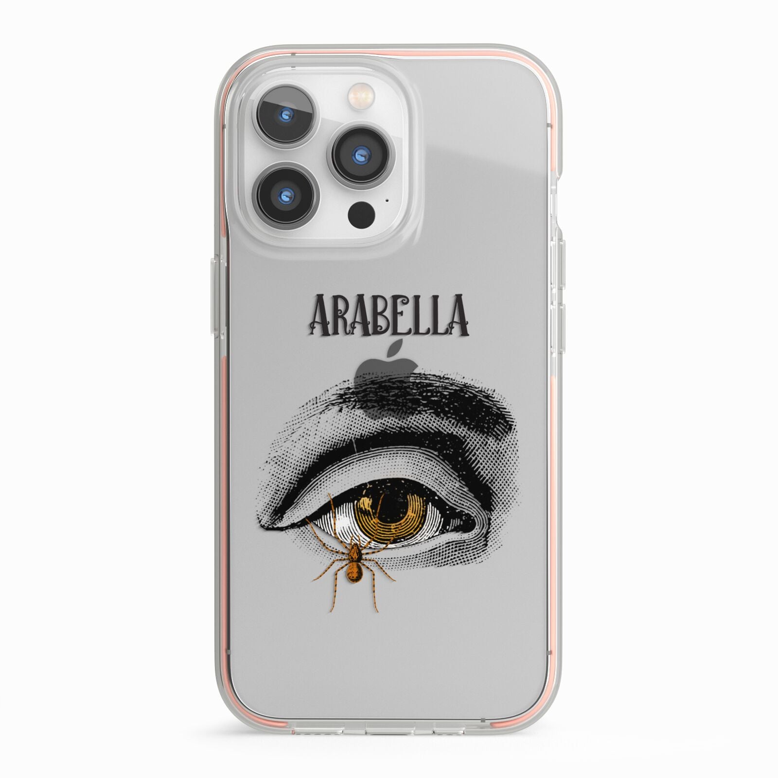 Personalised Vintage Halloween Eye iPhone 13 Pro TPU Impact Case with Pink Edges