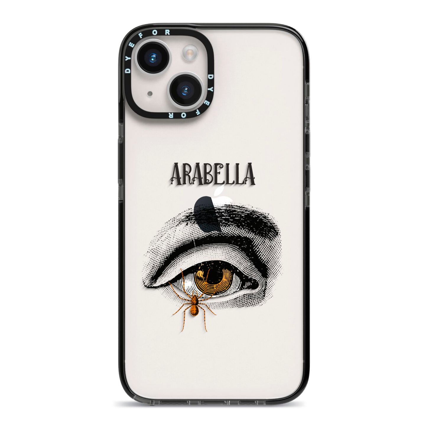 Personalised Vintage Halloween Eye iPhone 14 Black Impact Case on Silver phone