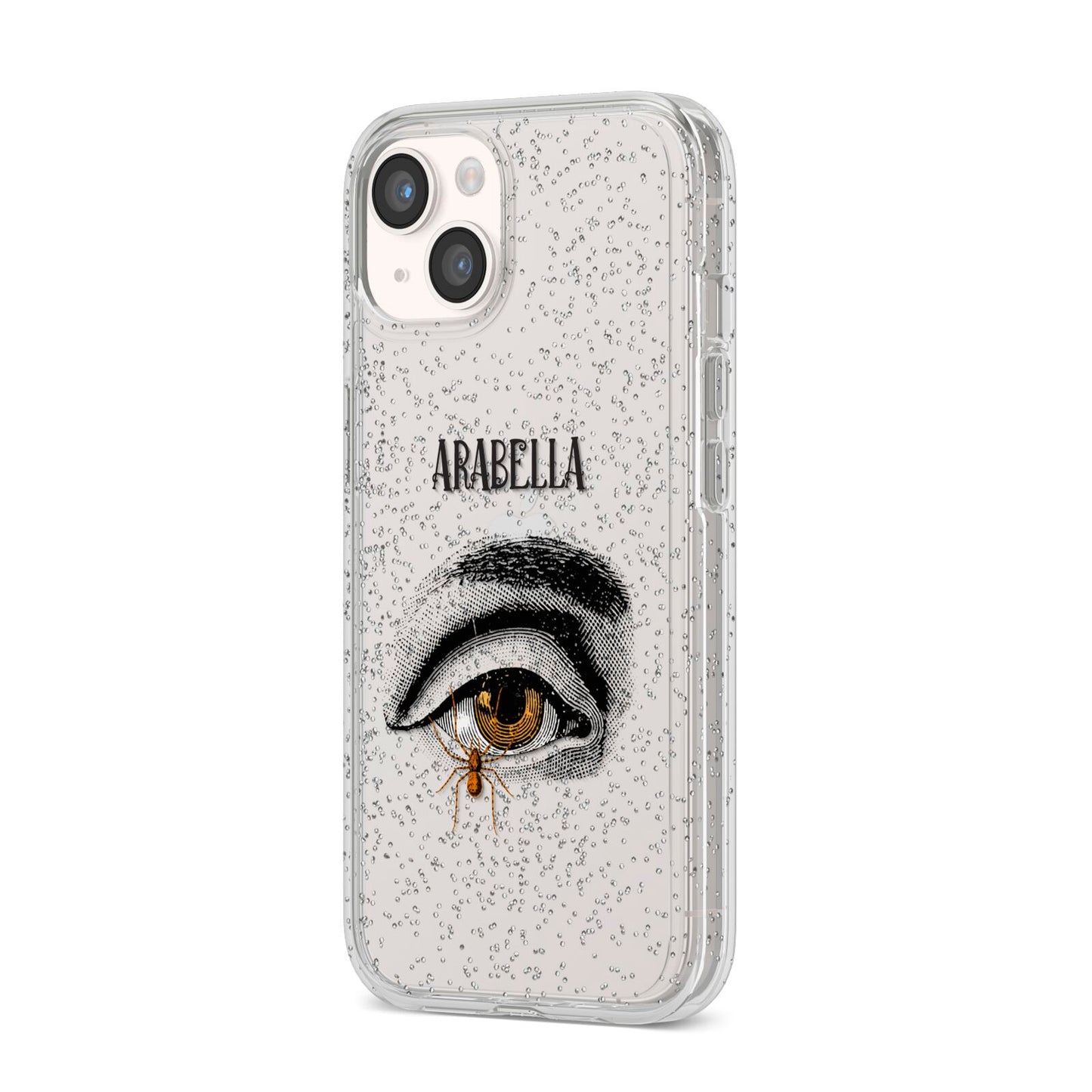 Personalised Vintage Halloween Eye iPhone 14 Glitter Tough Case Starlight Angled Image