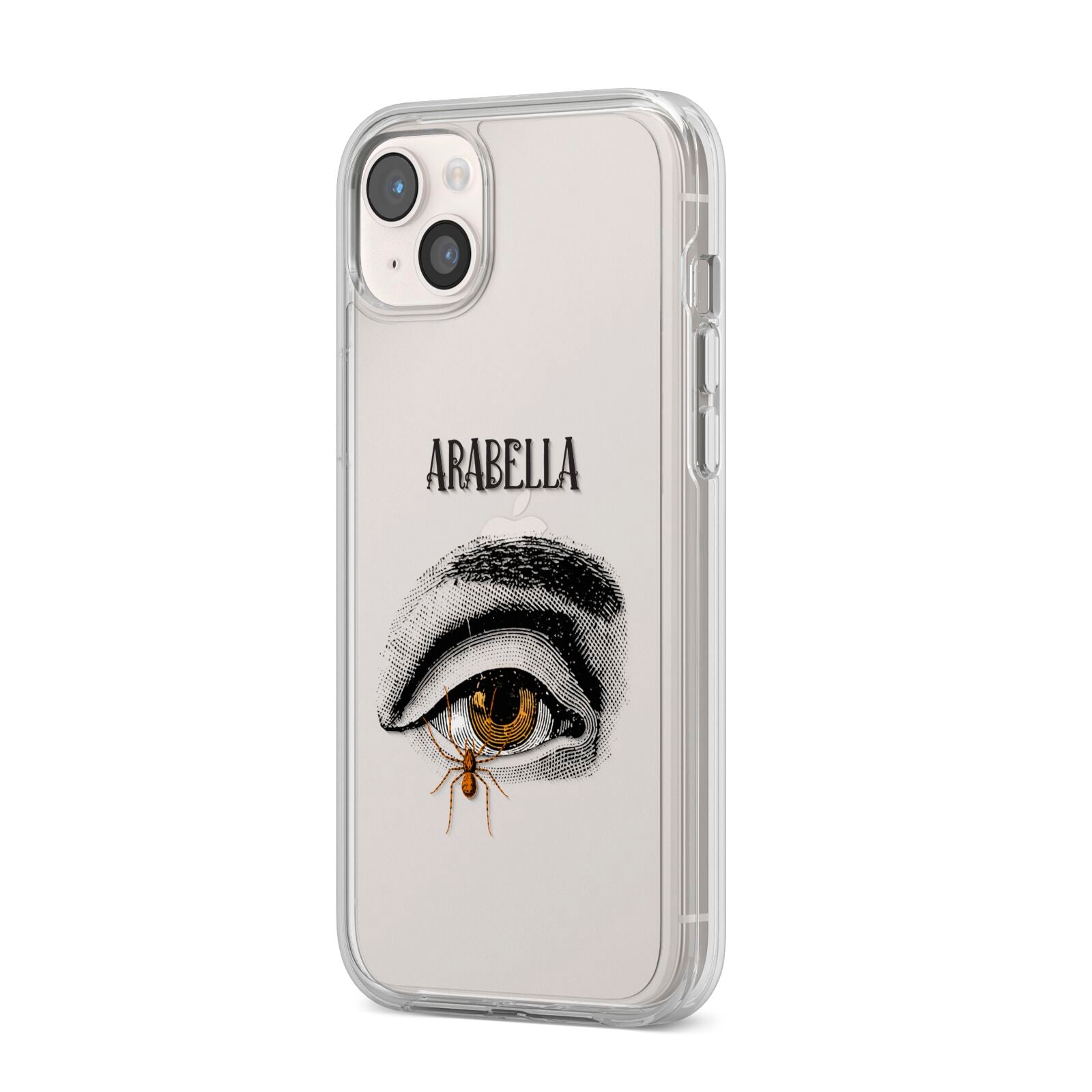 Personalised Vintage Halloween Eye iPhone 14 Plus Clear Tough Case Starlight Angled Image