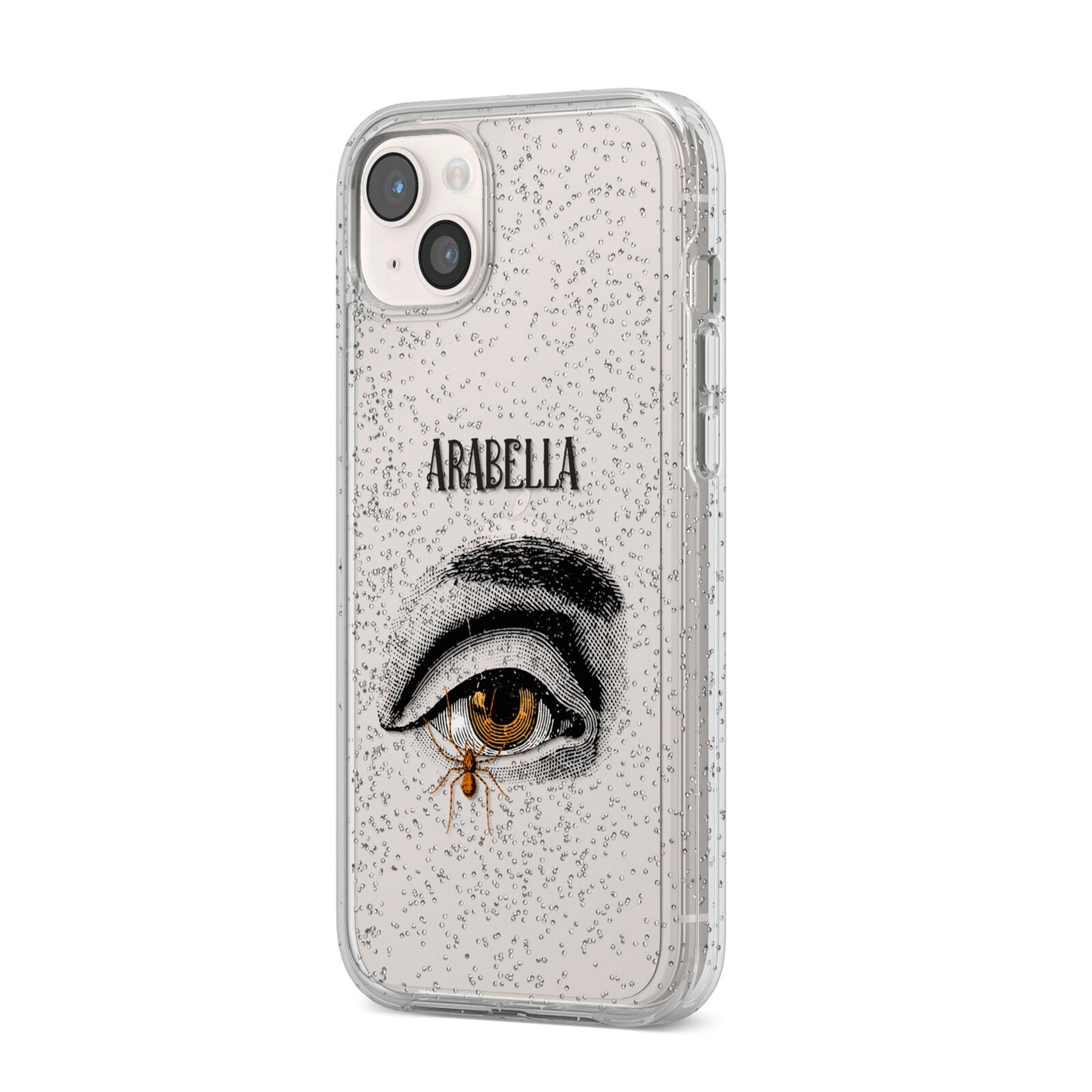 Personalised Vintage Halloween Eye iPhone 14 Plus Glitter Tough Case Starlight Angled Image
