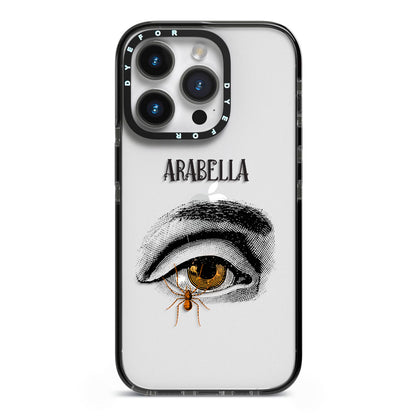 Personalised Vintage Halloween Eye iPhone 14 Pro Black Impact Case on Silver phone