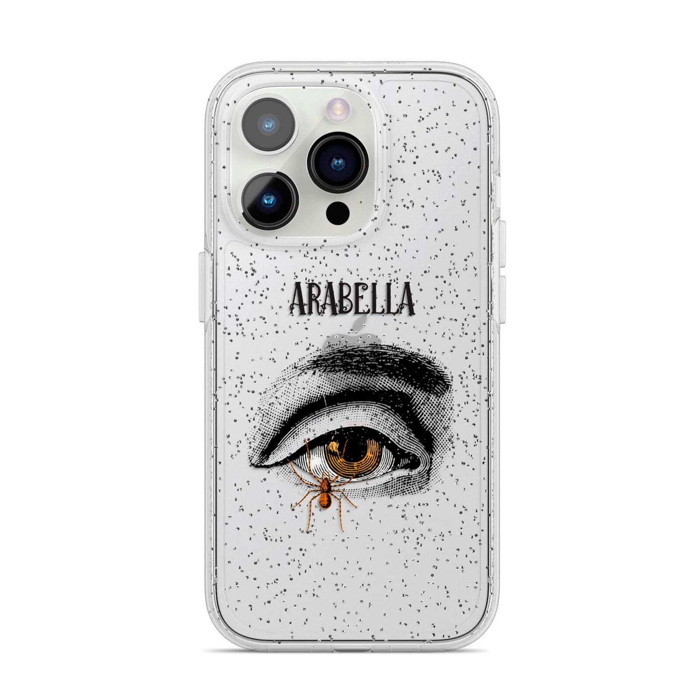 Personalised Vintage Halloween Eye iPhone 14 Pro Glitter Tough Case Silver