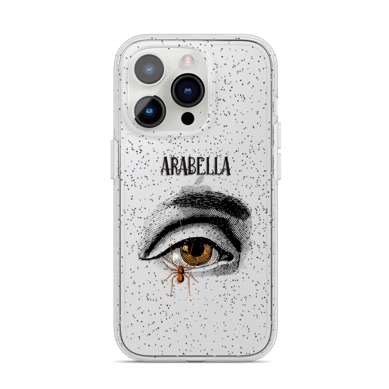 Personalised Vintage Halloween Eye iPhone 14 Pro Glitter Tough Case Silver
