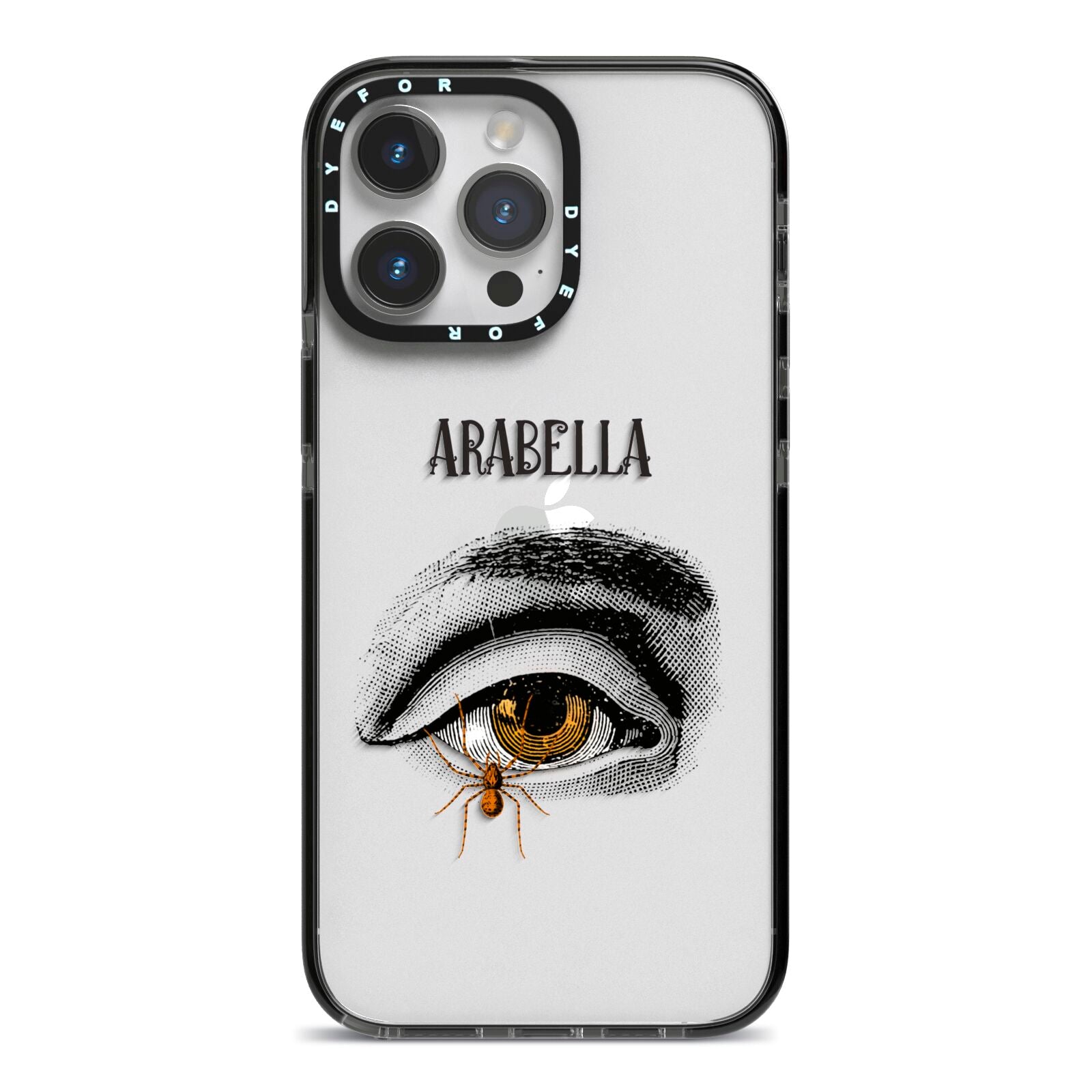 Personalised Vintage Halloween Eye iPhone 14 Pro Max Black Impact Case on Silver phone