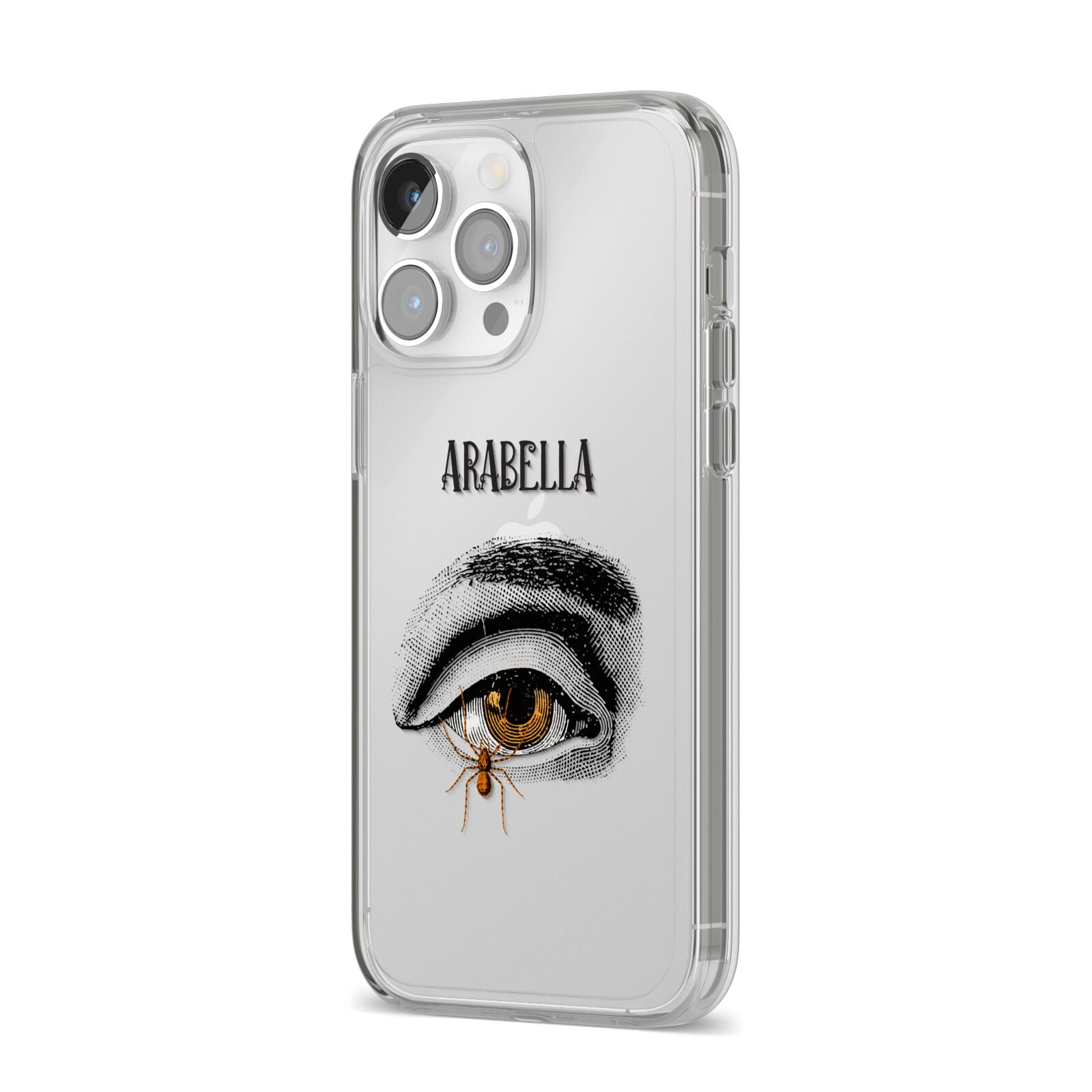 Personalised Vintage Halloween Eye iPhone 14 Pro Max Clear Tough Case Silver Angled Image