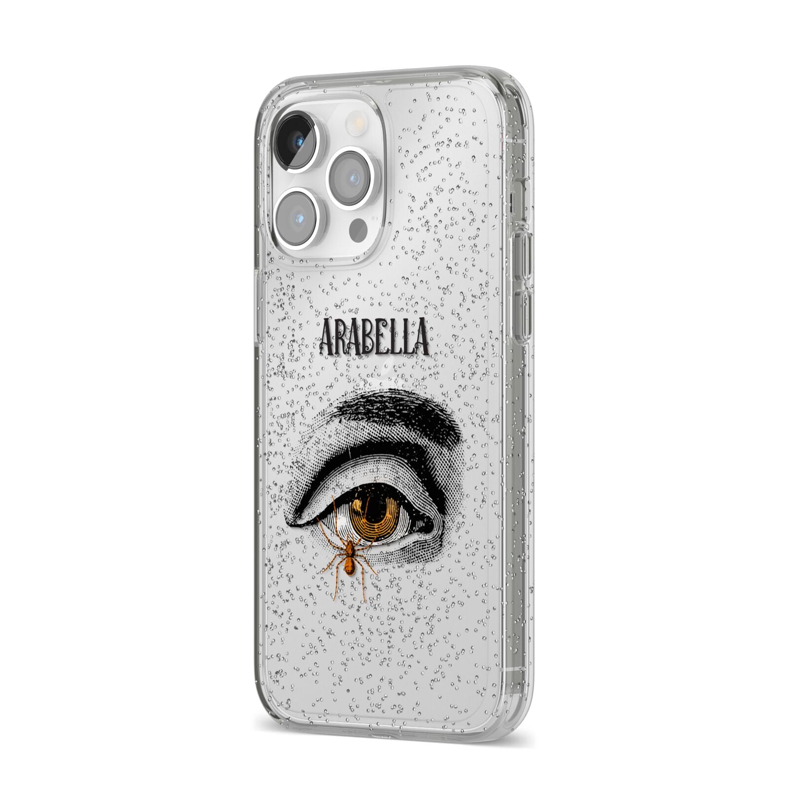 Personalised Vintage Halloween Eye iPhone 14 Pro Max Glitter Tough Case Silver Angled Image