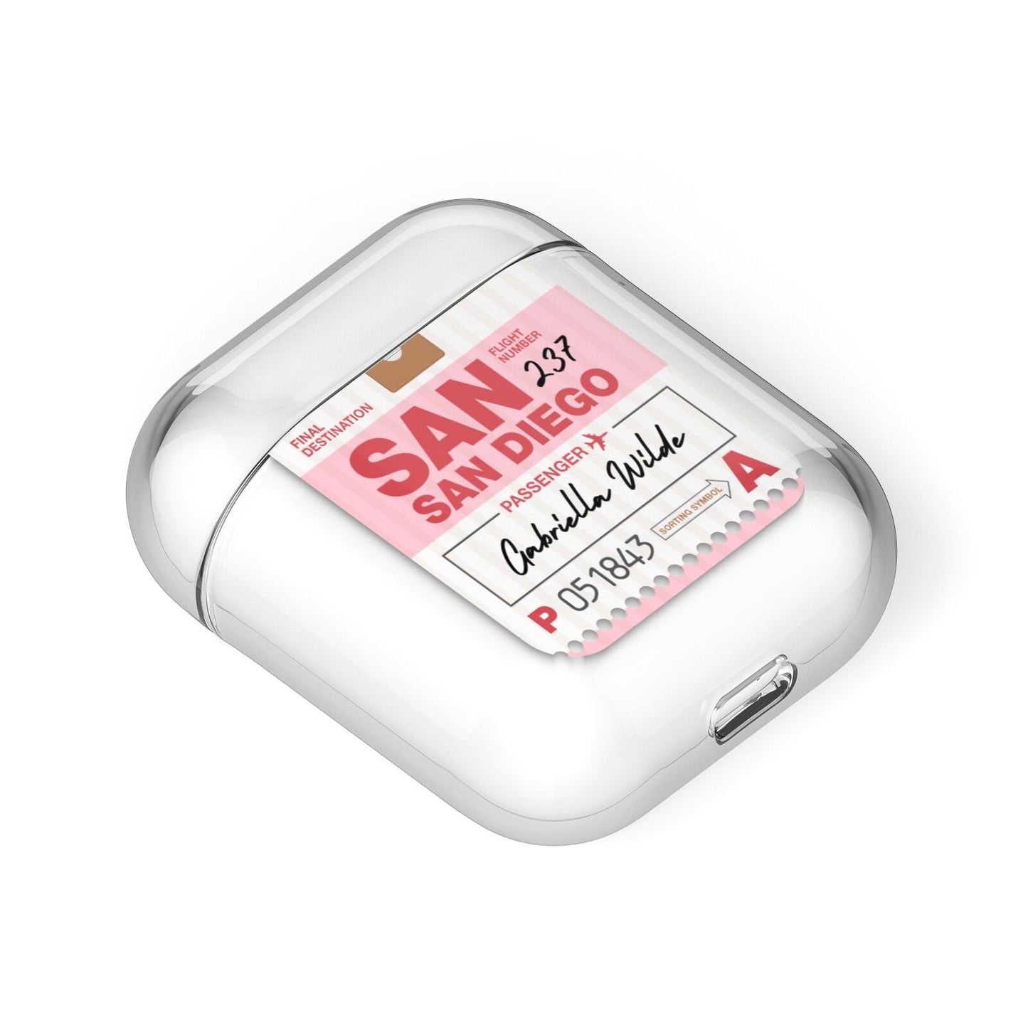 Personalised Vintage Luggage Tag AirPods Case Laid Flat