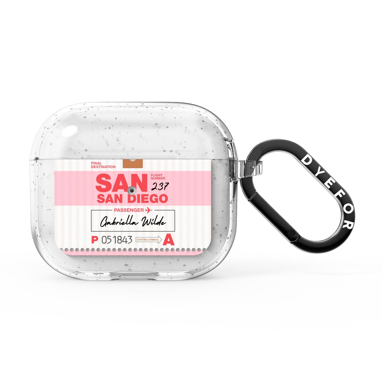 Personalised Vintage Luggage Tag AirPods Glitter Case 3rd Gen