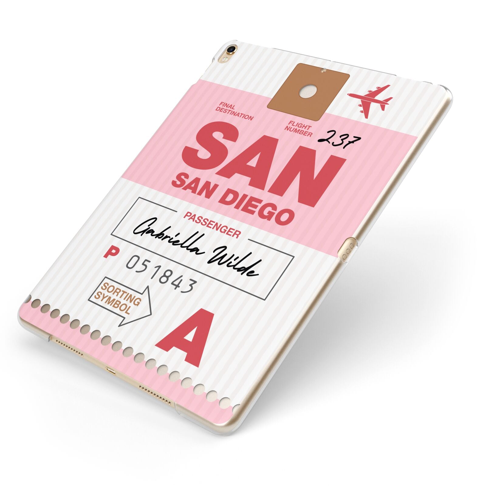 Personalised Vintage Luggage Tag Apple iPad Case on Gold iPad Side View