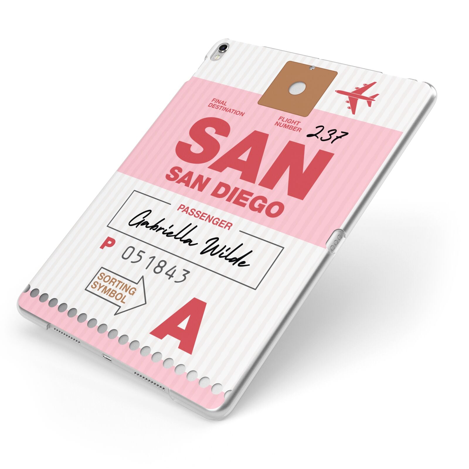 Personalised Vintage Luggage Tag Apple iPad Case on Silver iPad Side View