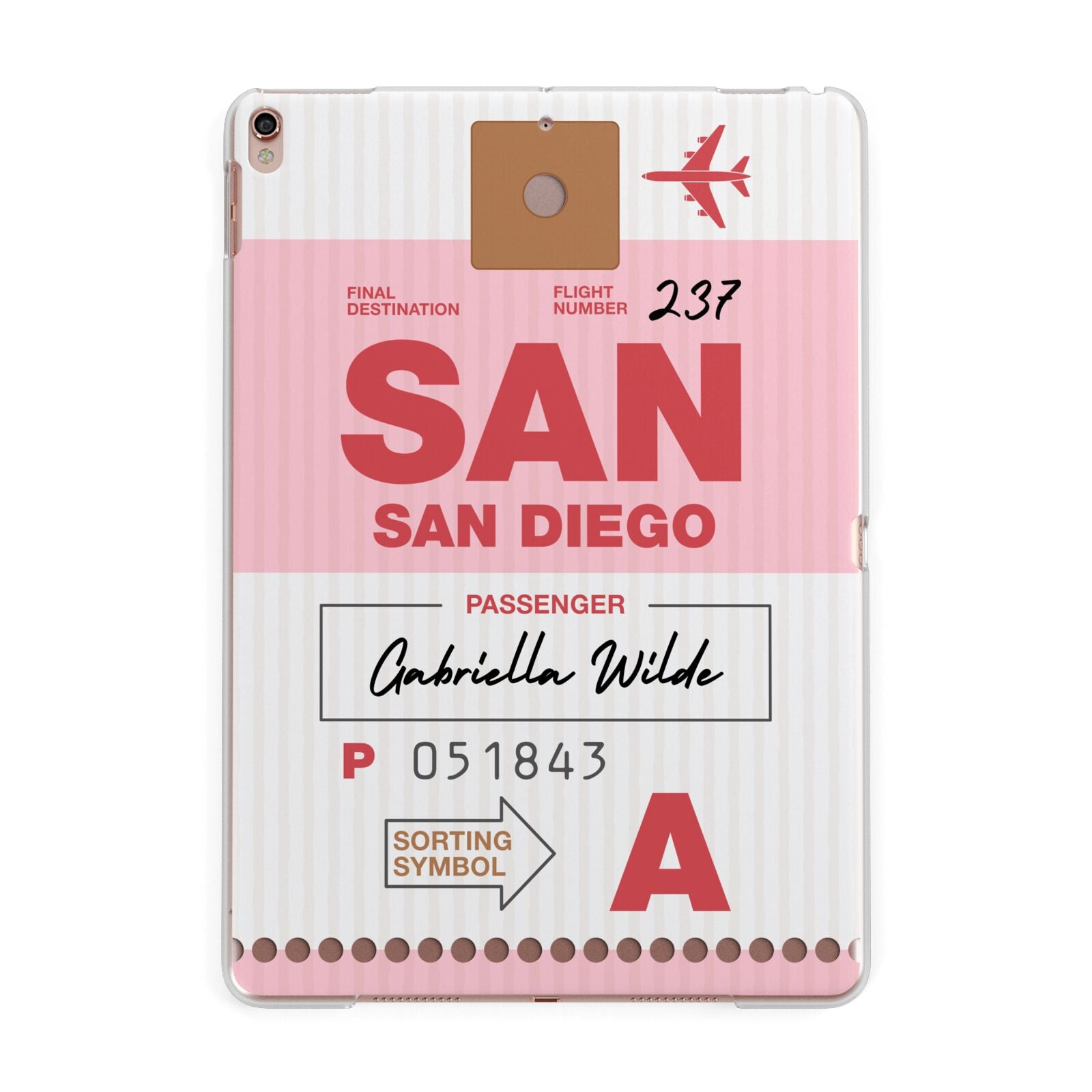 Personalised Vintage Luggage Tag Apple iPad Rose Gold Case