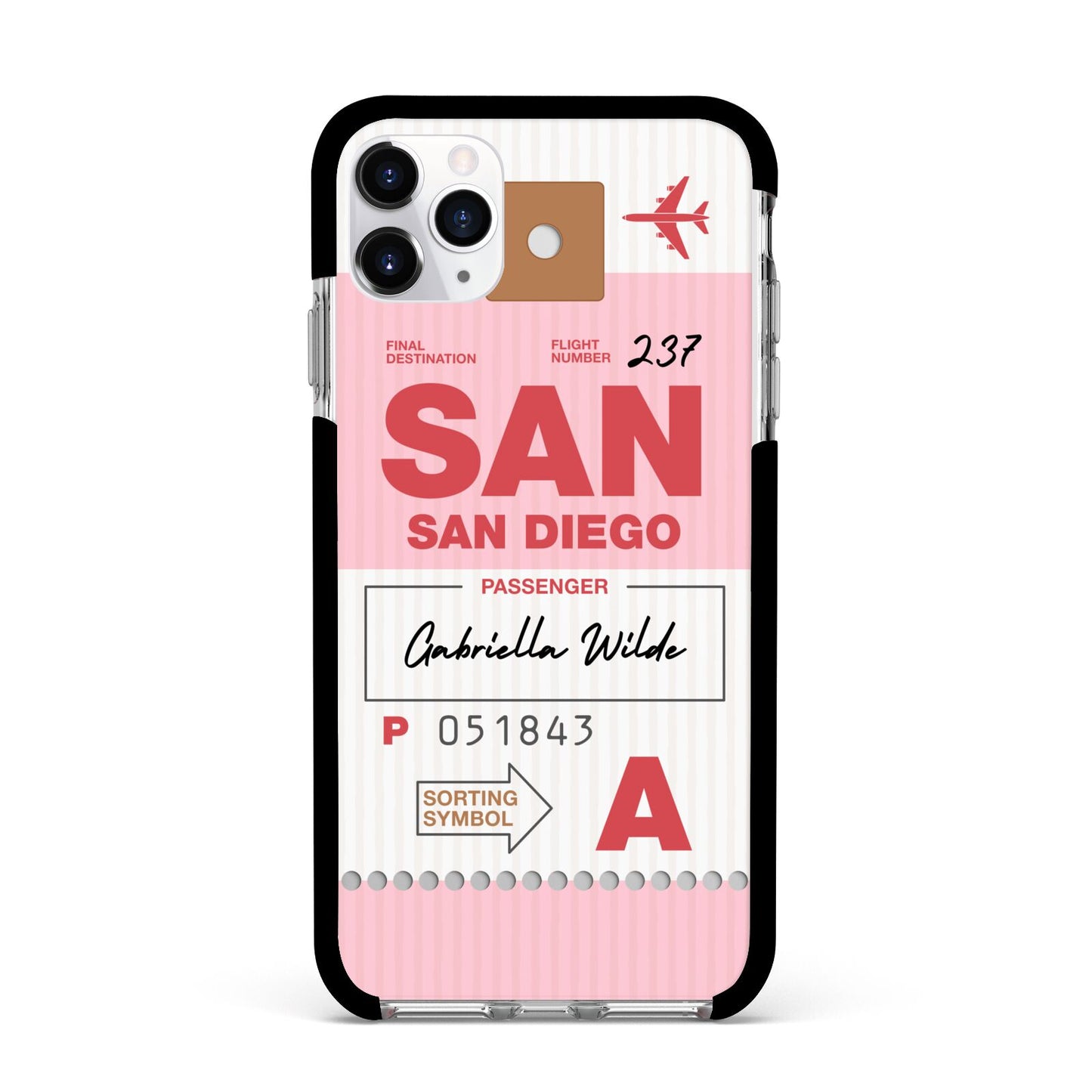 Personalised Vintage Luggage Tag Apple iPhone 11 Pro Max in Silver with Black Impact Case