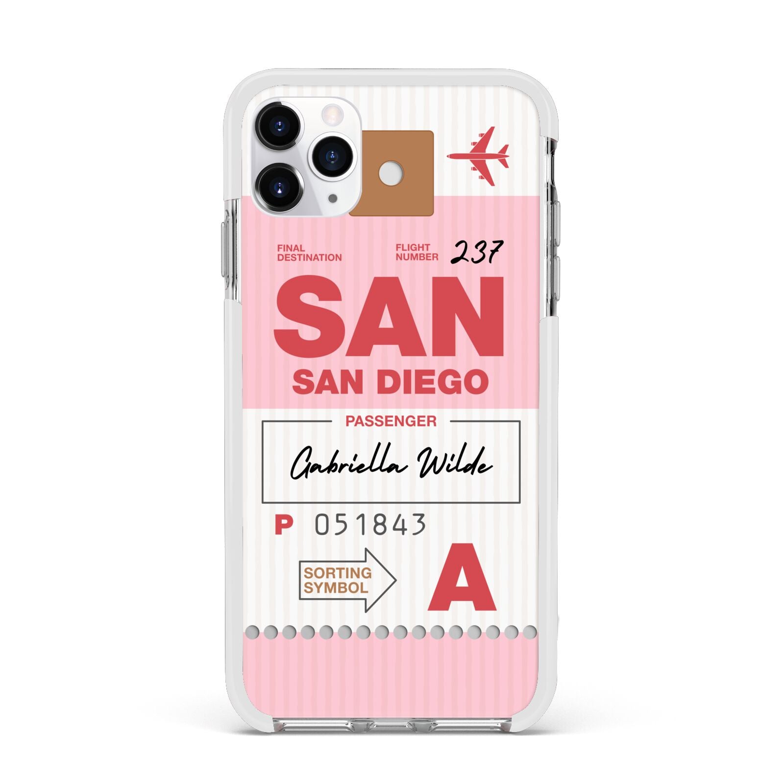 Personalised Vintage Luggage Tag Apple iPhone 11 Pro Max in Silver with White Impact Case