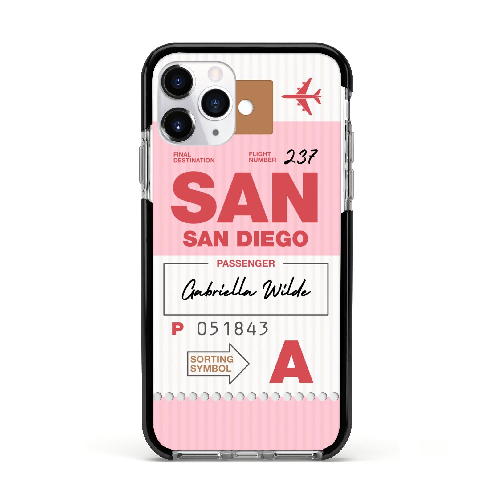 Personalised Vintage Luggage Tag Apple iPhone 11 Pro in Silver with Black Impact Case