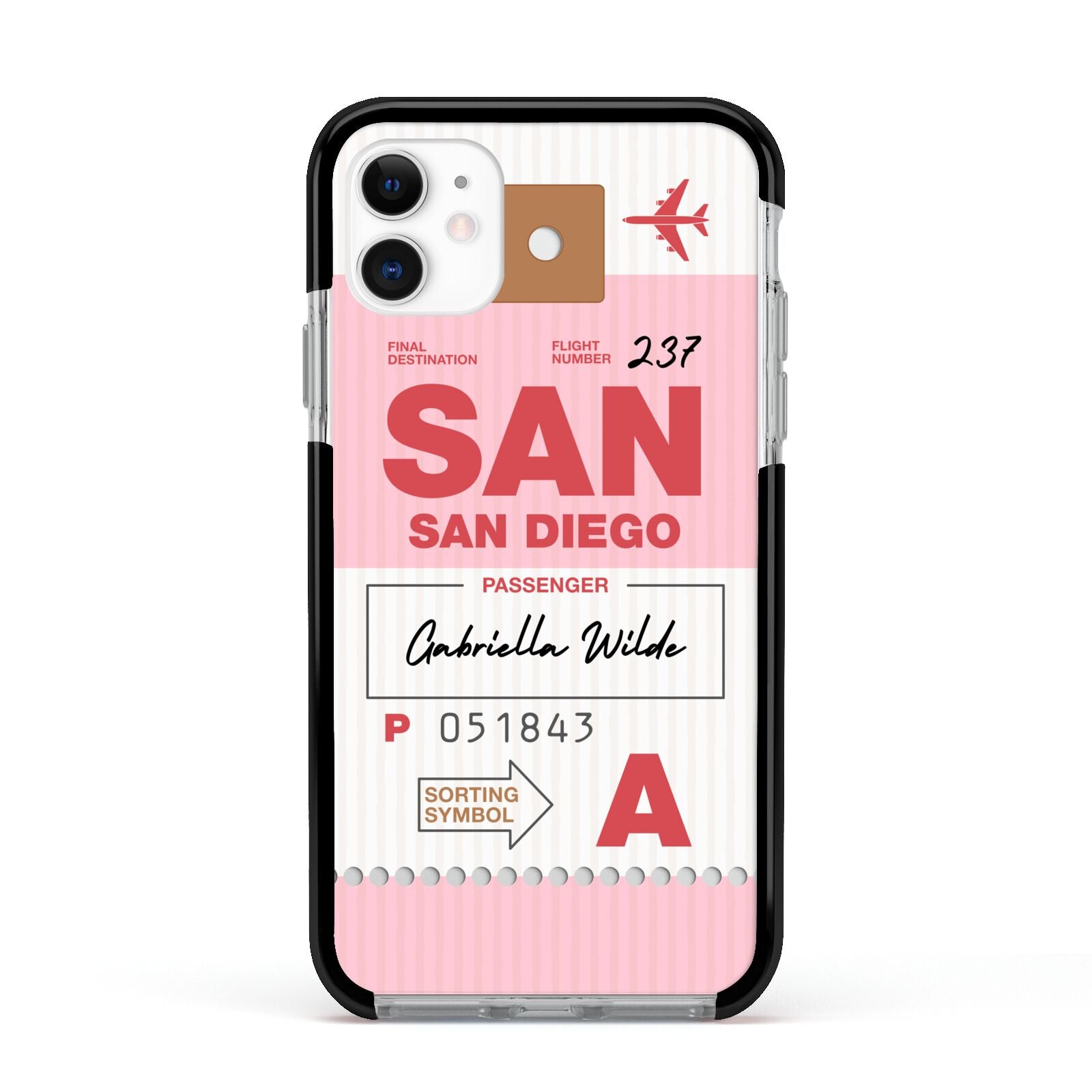 Personalised Vintage Luggage Tag Apple iPhone 11 in White with Black Impact Case