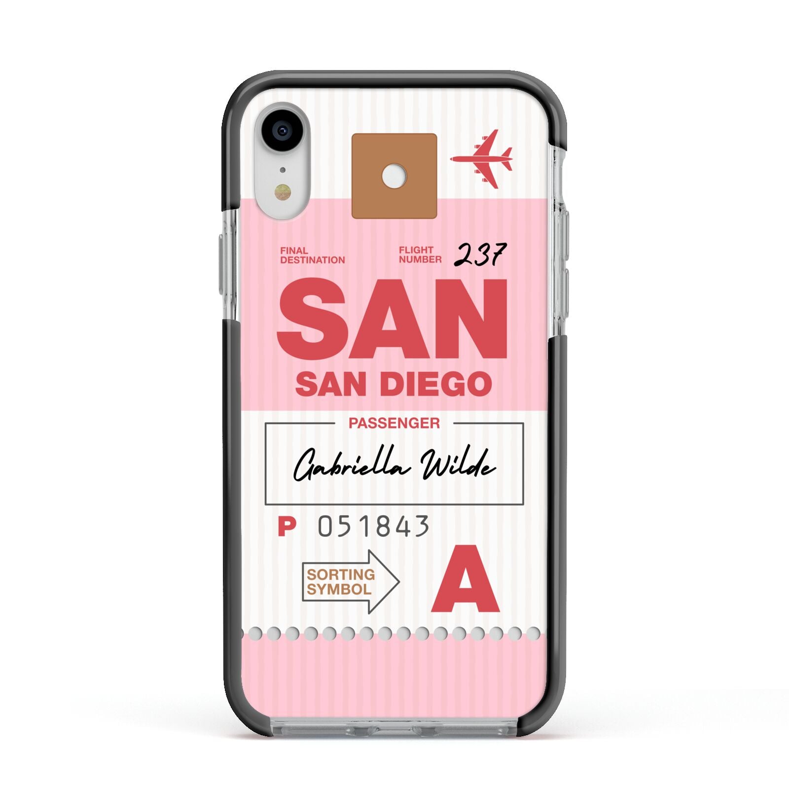 Personalised Vintage Luggage Tag Apple iPhone XR Impact Case Black Edge on Silver Phone