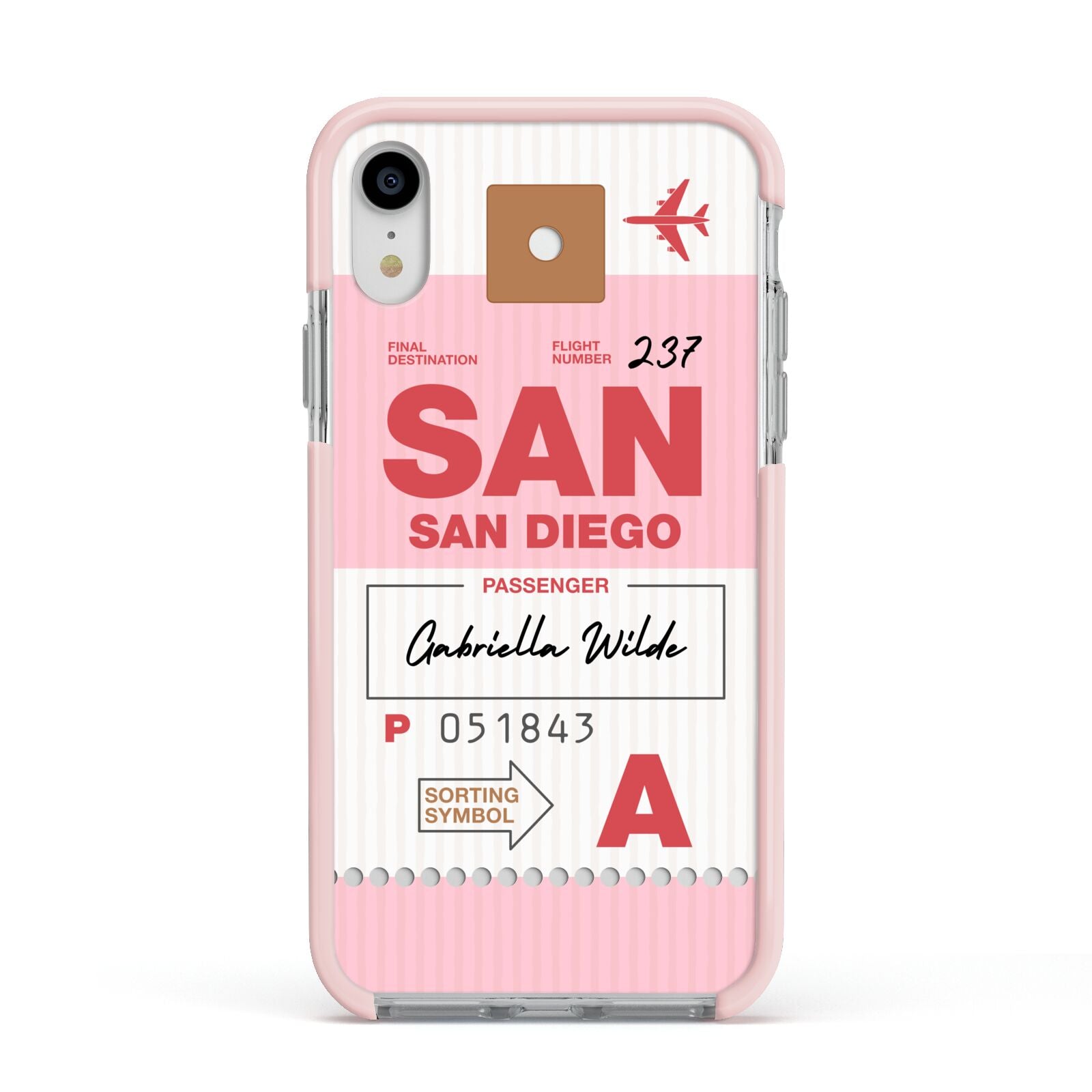 Personalised Vintage Luggage Tag Apple iPhone XR Impact Case Pink Edge on Silver Phone