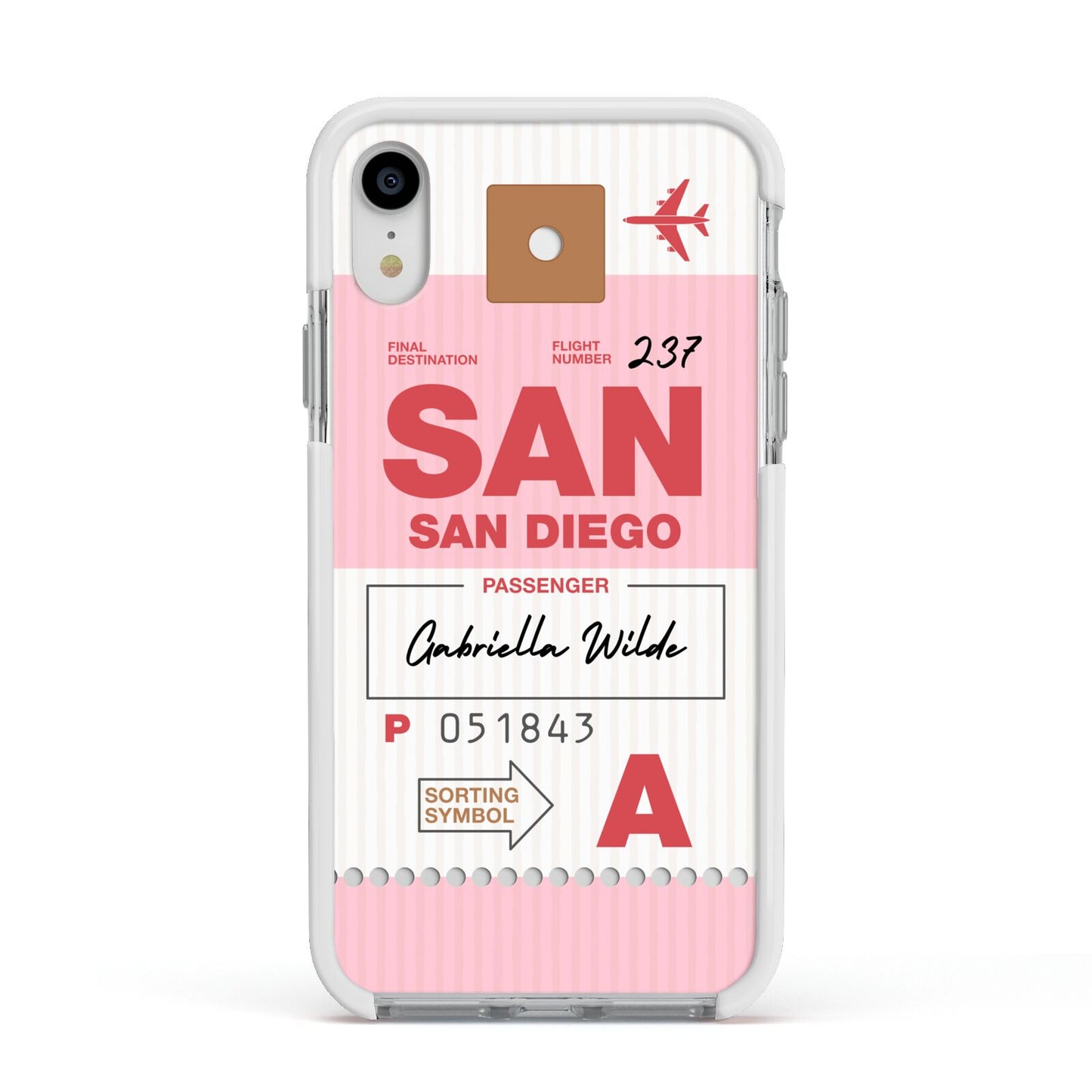 Personalised Vintage Luggage Tag Apple iPhone XR Impact Case White Edge on Silver Phone