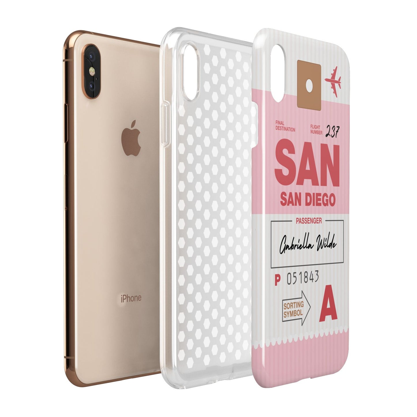 Personalised Vintage Luggage Tag Apple iPhone Xs Max 3D Tough Case Expanded View