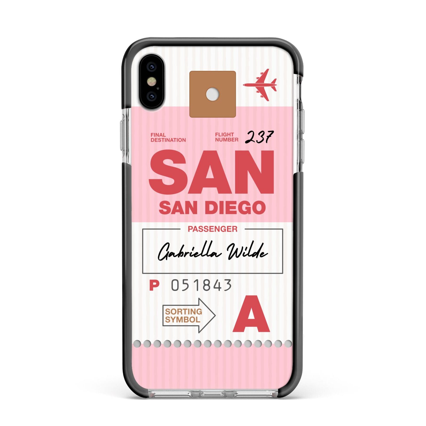 Personalised Vintage Luggage Tag Apple iPhone Xs Max Impact Case Black Edge on Silver Phone