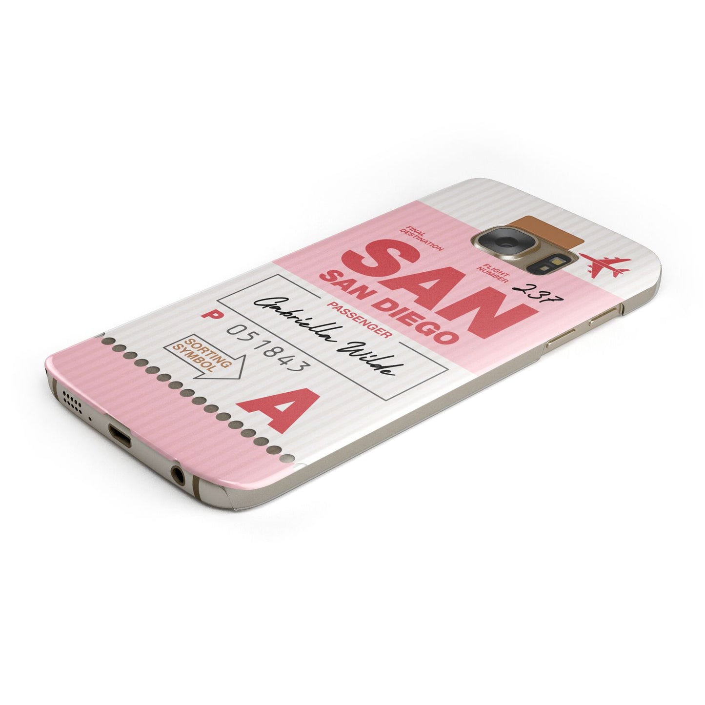 Personalised Vintage Luggage Tag Protective Samsung Galaxy Case Angled Image
