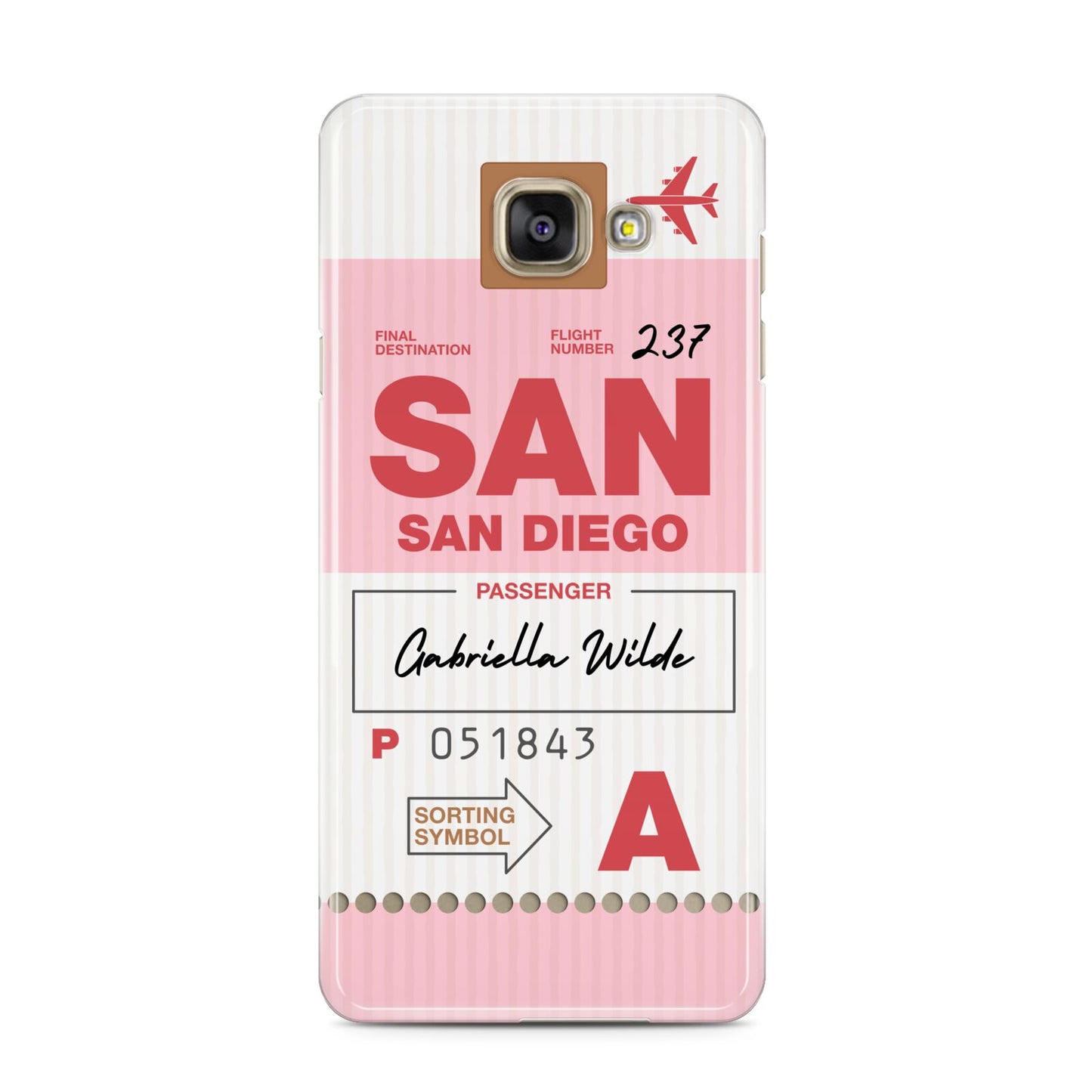 Personalised Vintage Luggage Tag Samsung Galaxy A3 2016 Case on gold phone