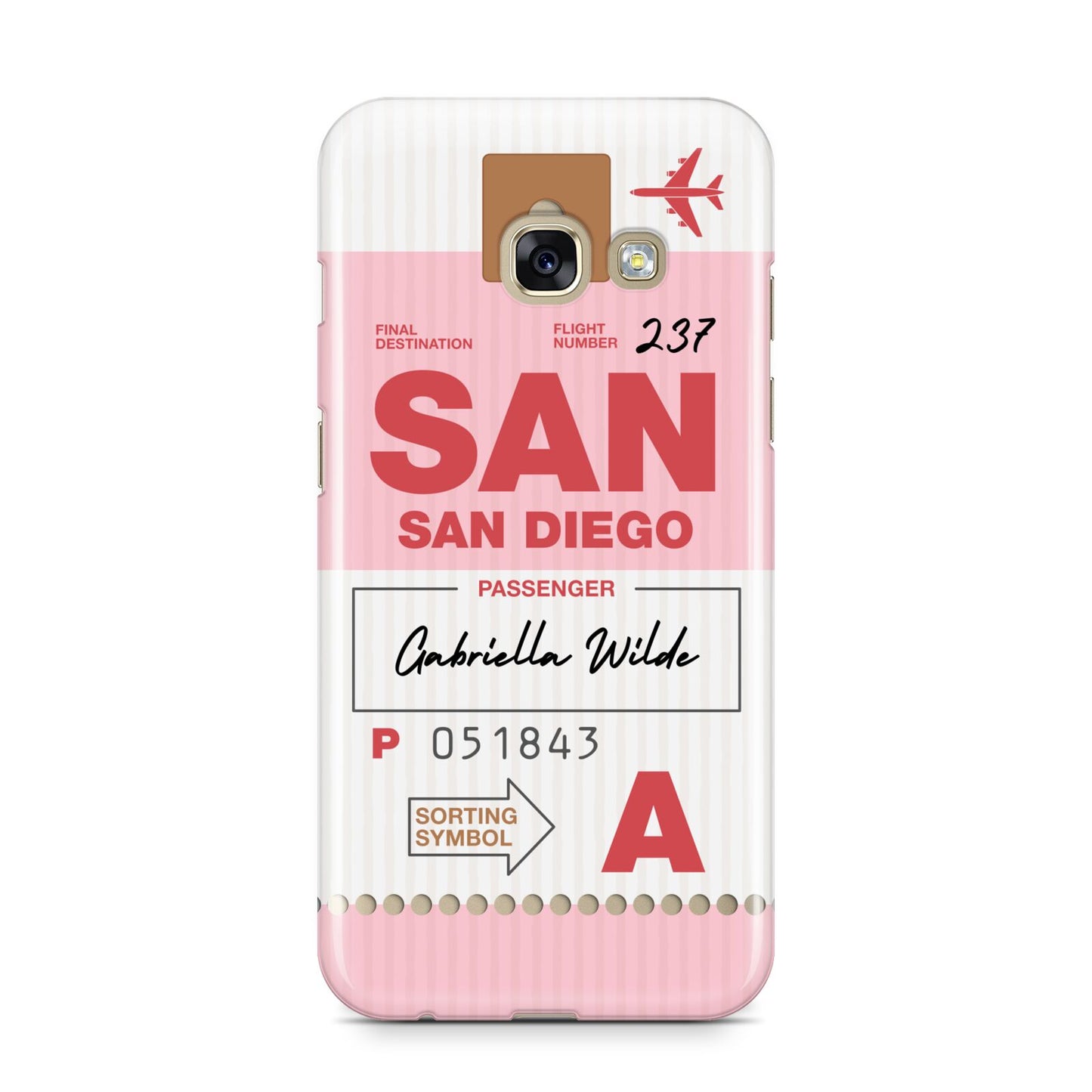 Personalised Vintage Luggage Tag Samsung Galaxy A3 2017 Case on gold phone