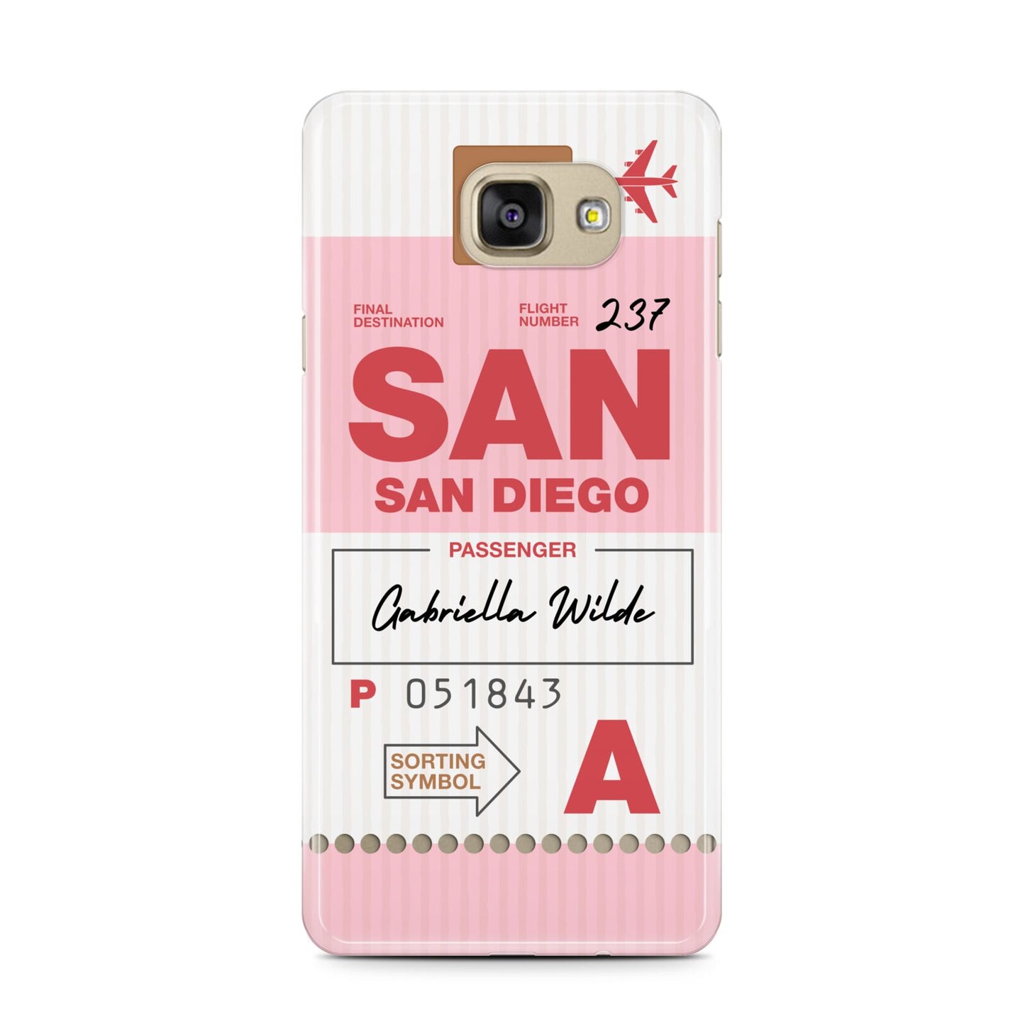 Personalised Vintage Luggage Tag Samsung Galaxy A7 2016 Case on gold phone