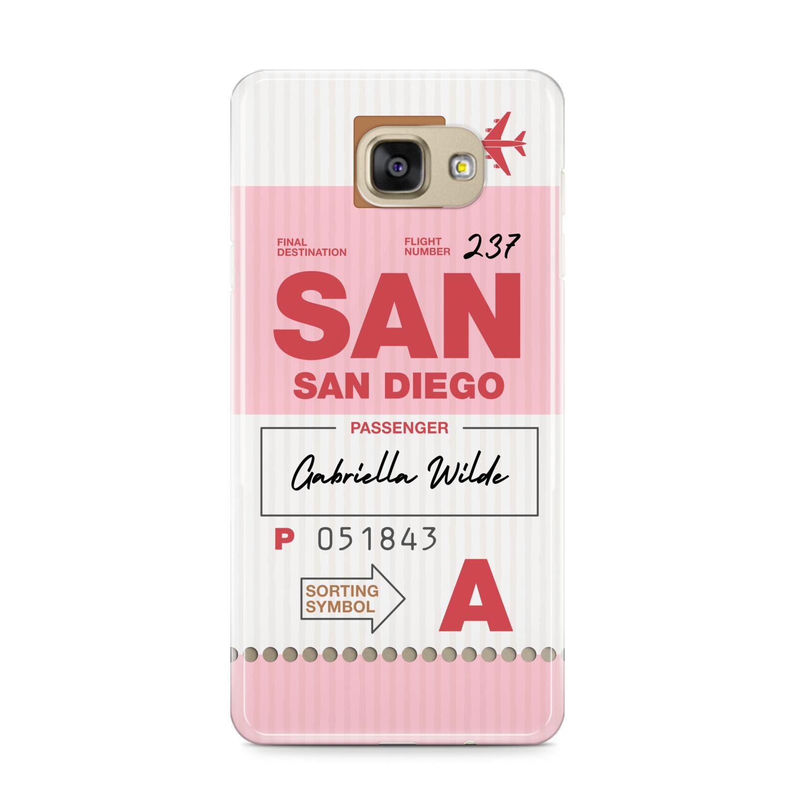 Personalised Vintage Luggage Tag Samsung Galaxy A9 2016 Case on gold phone