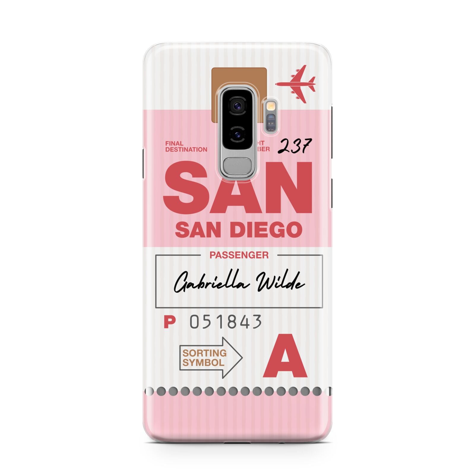 Personalised Vintage Luggage Tag Samsung Galaxy S9 Plus Case on Silver phone