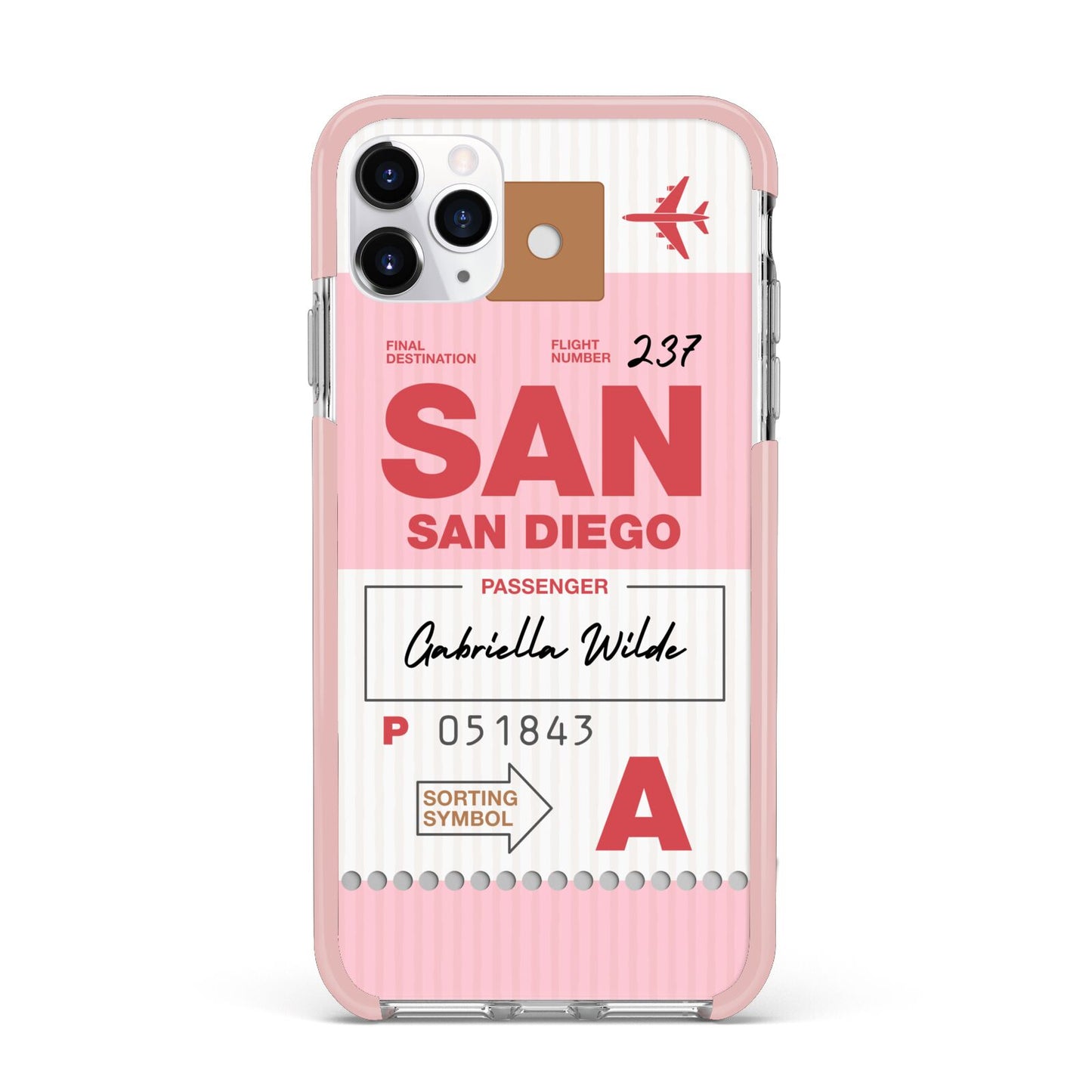 Personalised Vintage Luggage Tag iPhone 11 Pro Max Impact Pink Edge Case