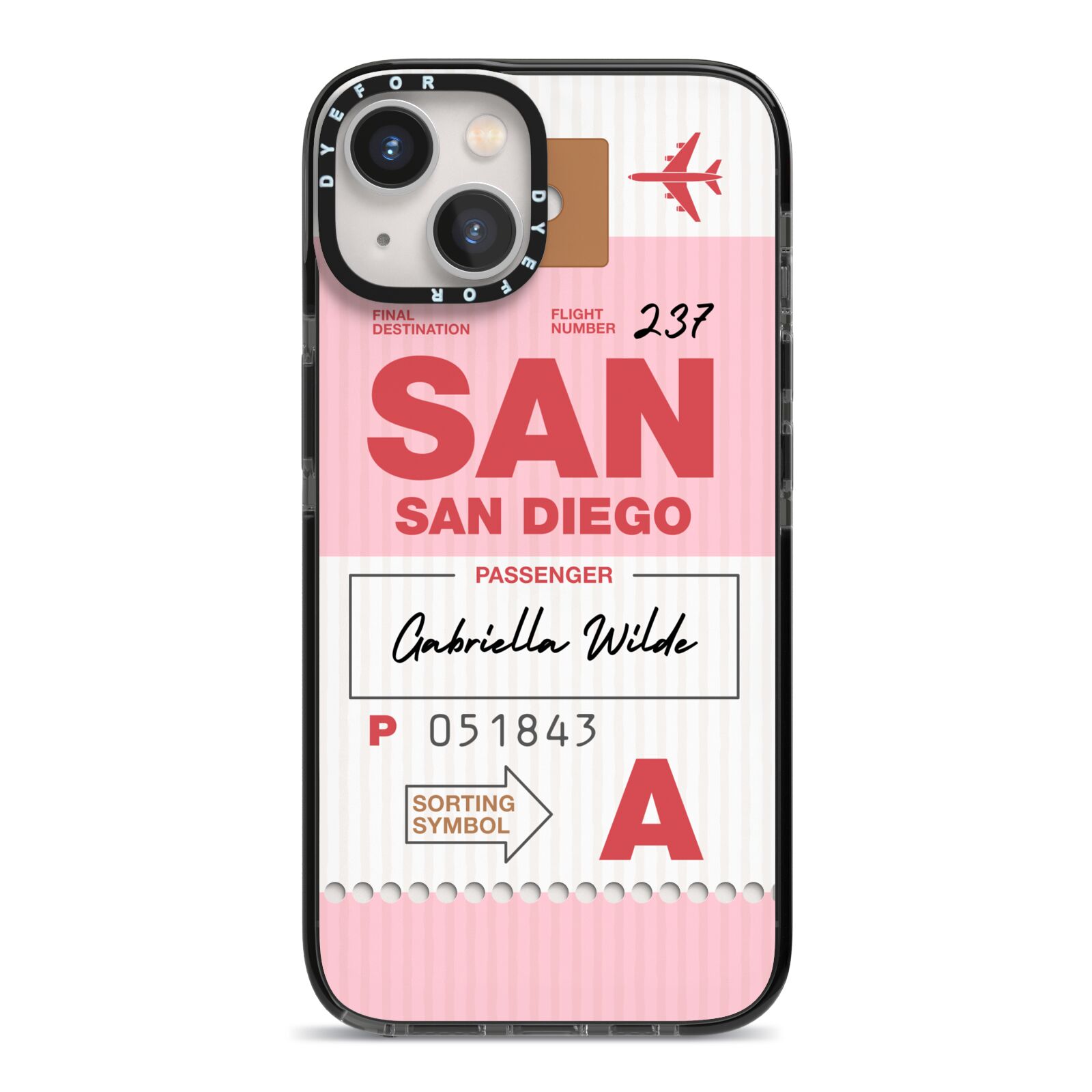 Personalised Vintage Luggage Tag iPhone 13 Black Impact Case on Silver phone