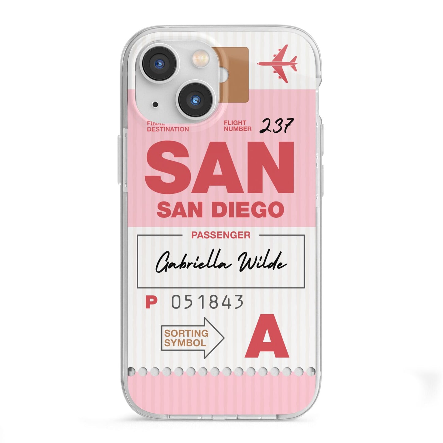Personalised Vintage Luggage Tag iPhone 13 Mini TPU Impact Case with White Edges