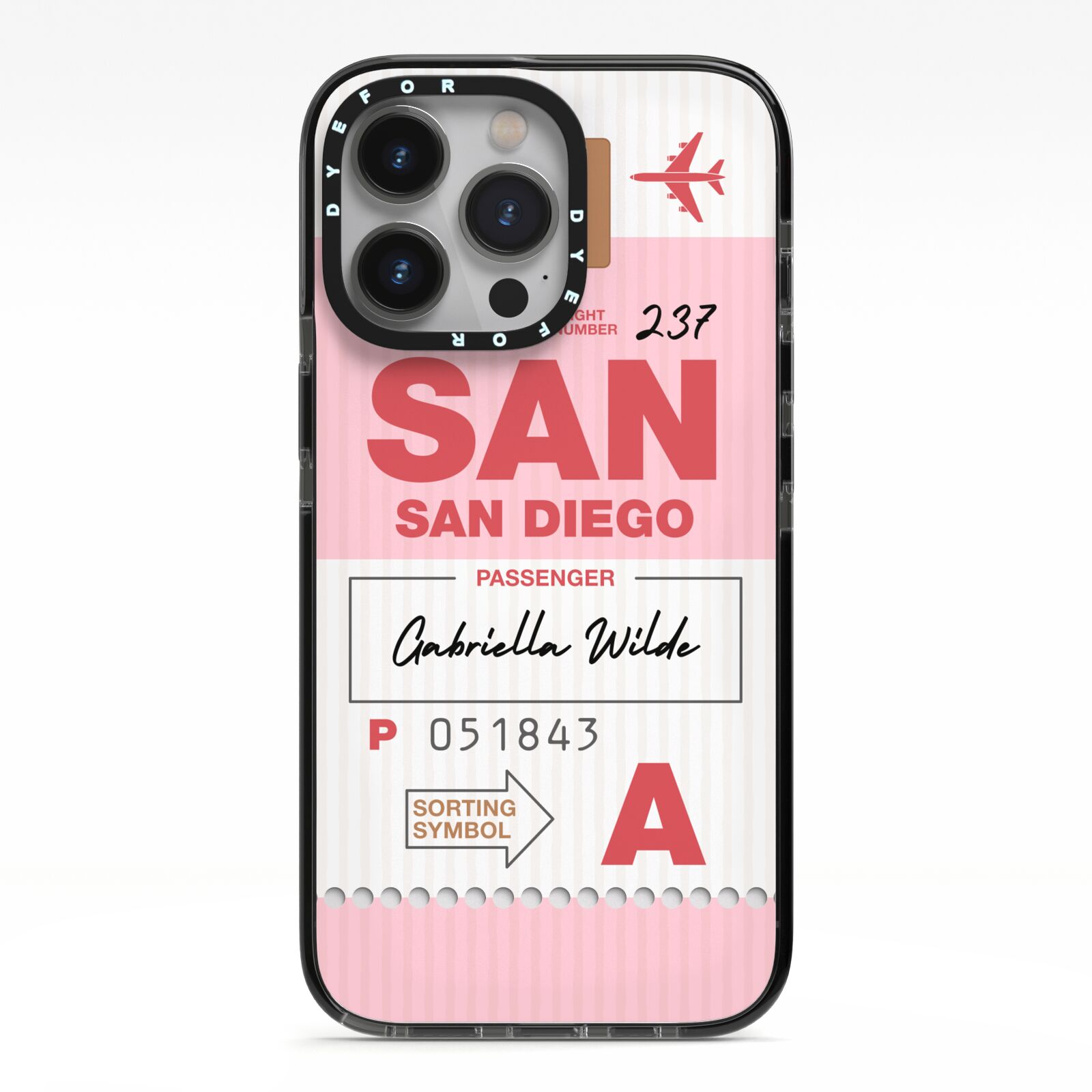 Personalised Vintage Luggage Tag iPhone 13 Pro Black Impact Case on Silver phone