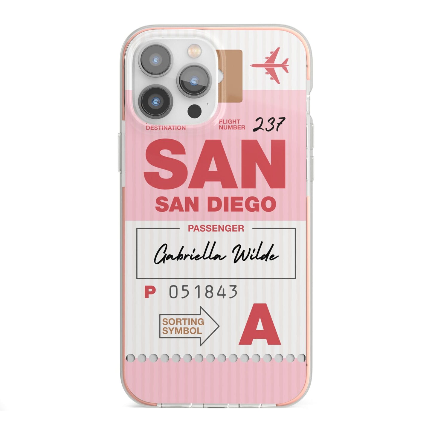Personalised Vintage Luggage Tag iPhone 13 Pro Max TPU Impact Case with Pink Edges