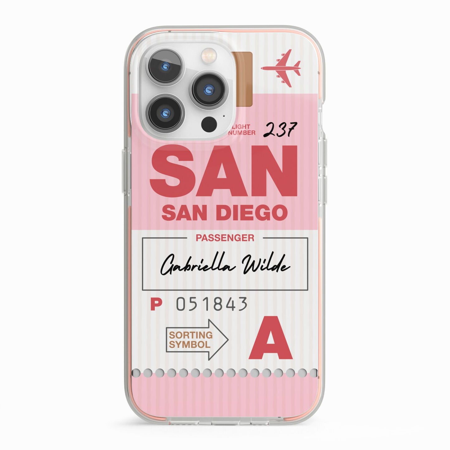 Personalised Vintage Luggage Tag iPhone 13 Pro TPU Impact Case with Pink Edges
