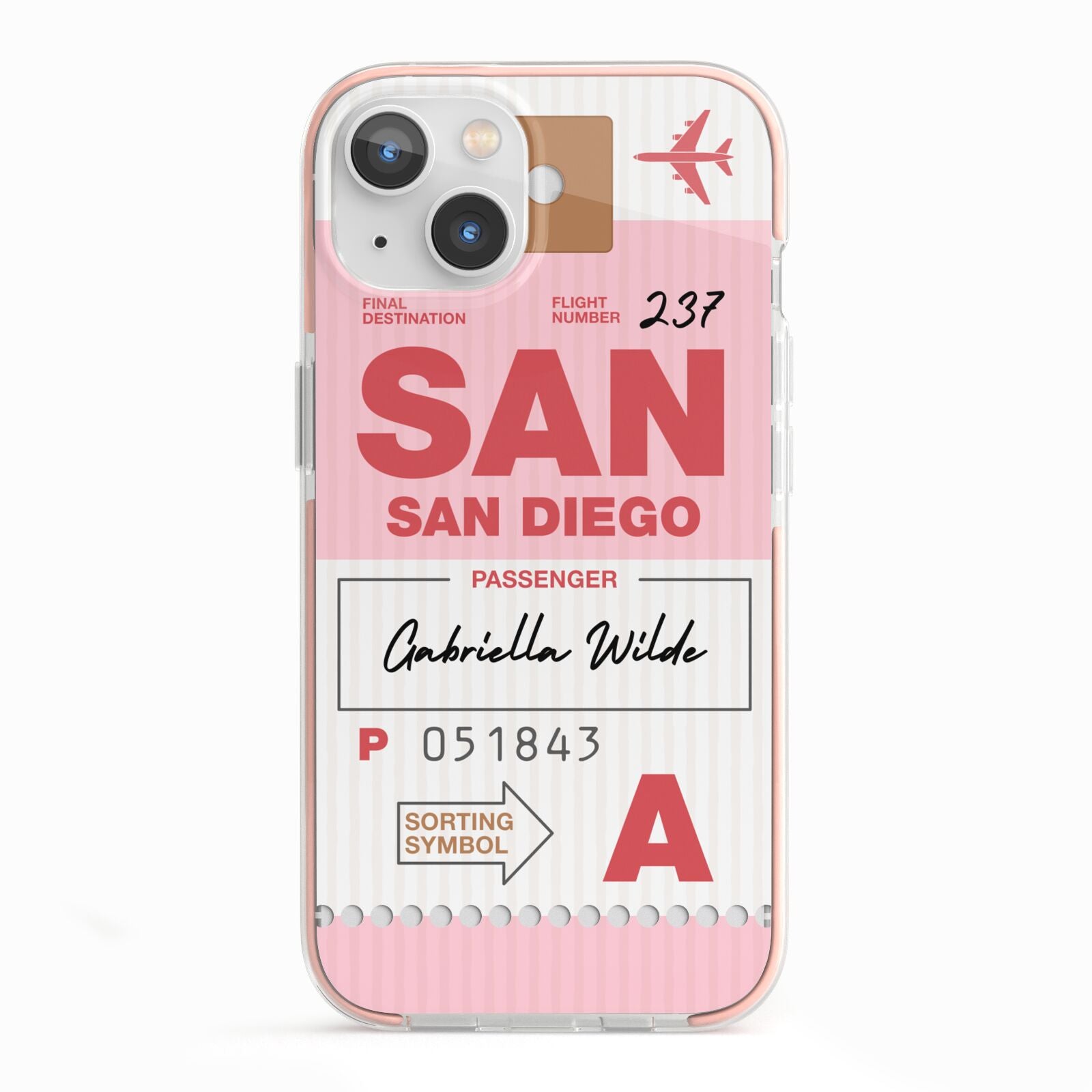 Personalised Vintage Luggage Tag iPhone 13 TPU Impact Case with Pink Edges