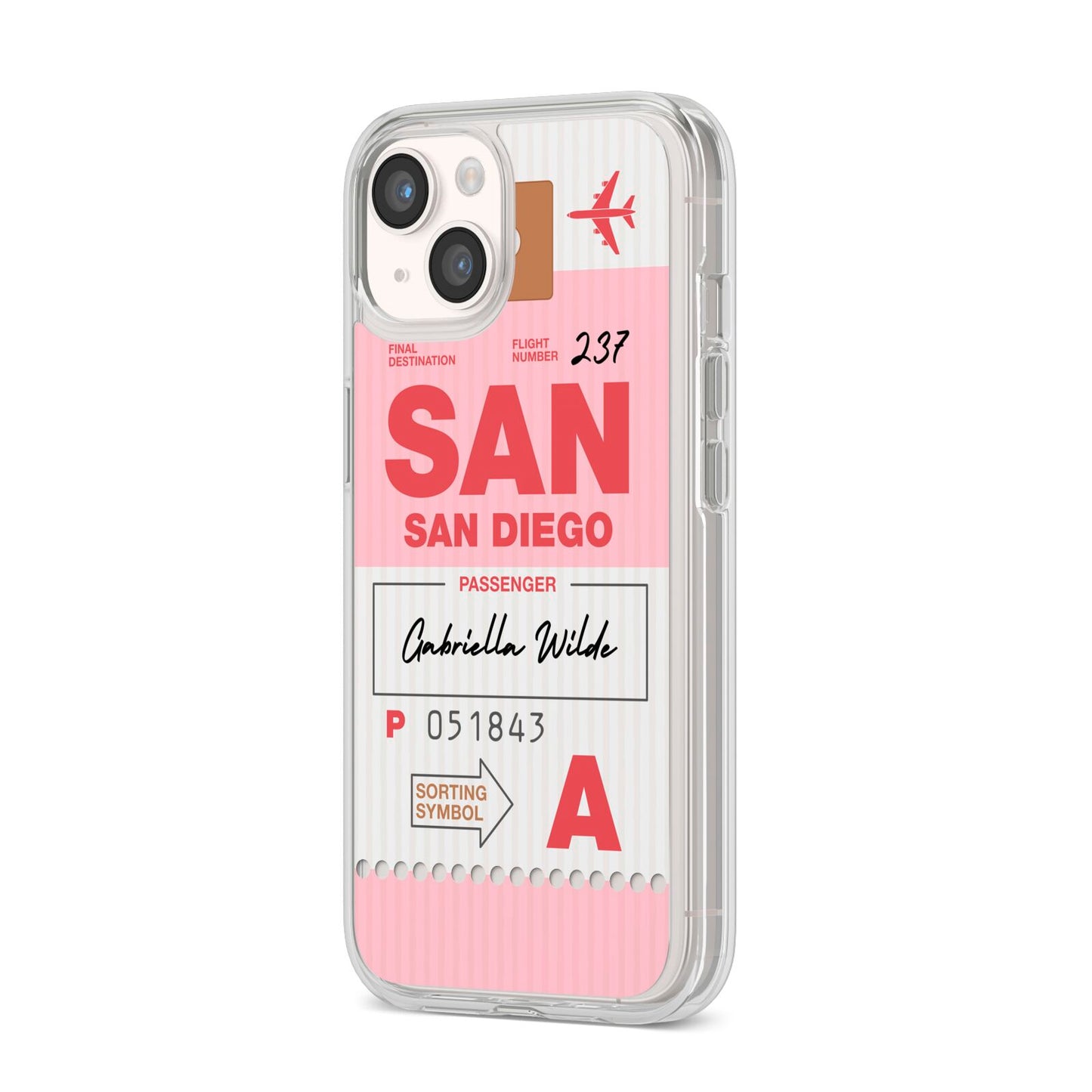 Personalised Vintage Luggage Tag iPhone 14 Clear Tough Case Starlight Angled Image