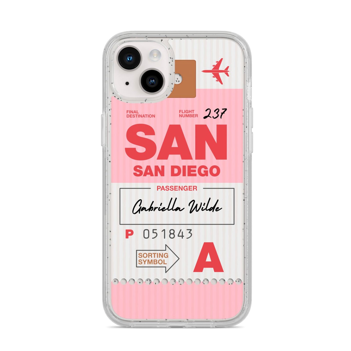 Personalised Vintage Luggage Tag iPhone 14 Plus Glitter Tough Case Starlight