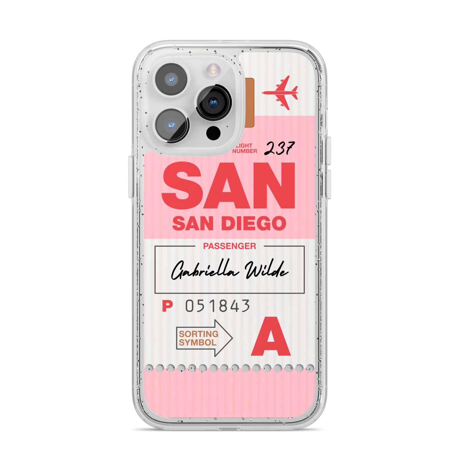 Personalised Vintage Luggage Tag iPhone 14 Pro Max Glitter Tough Case Silver