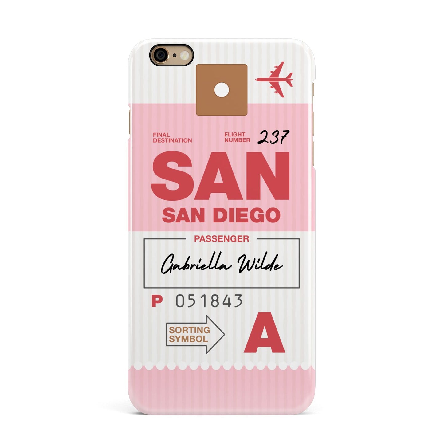 Personalised Vintage Luggage Tag iPhone 6 Plus 3D Snap Case on Gold Phone