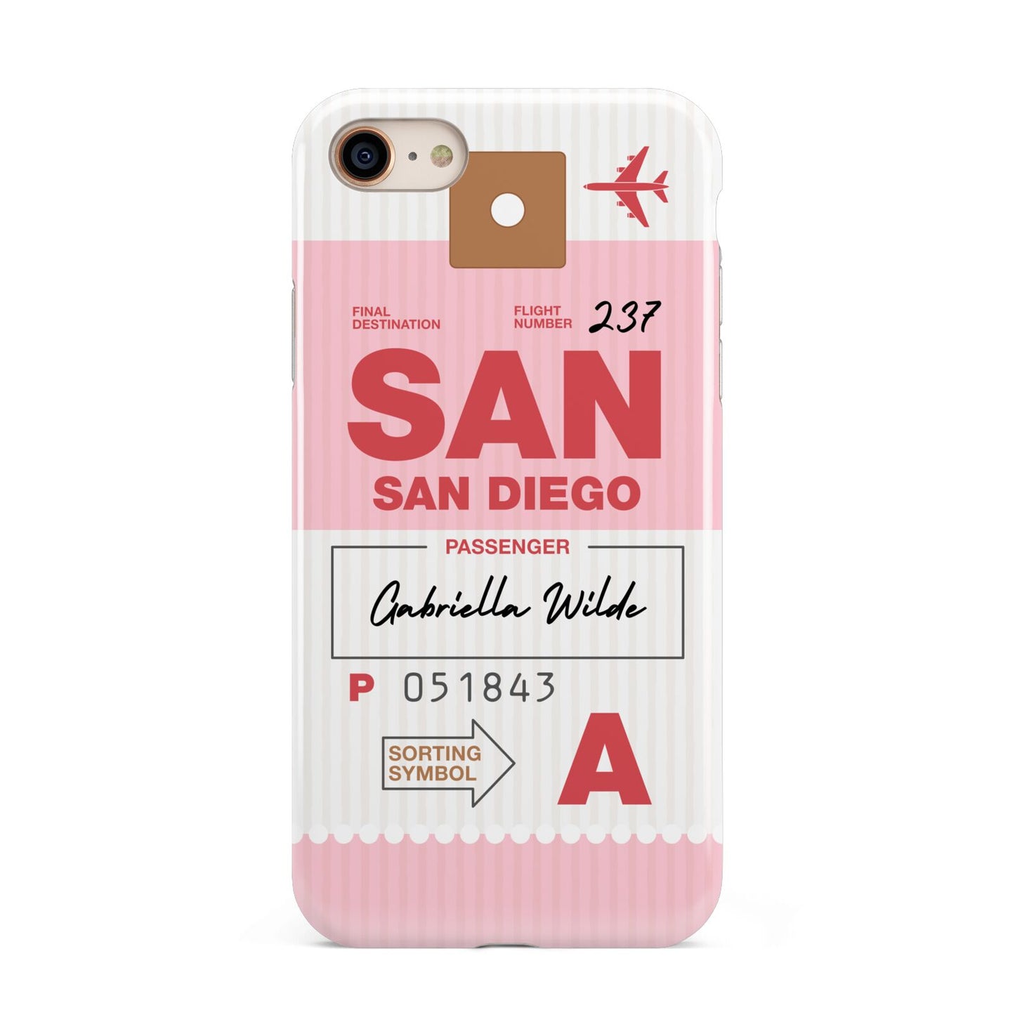 Personalised Vintage Luggage Tag iPhone 8 3D Tough Case on Gold Phone