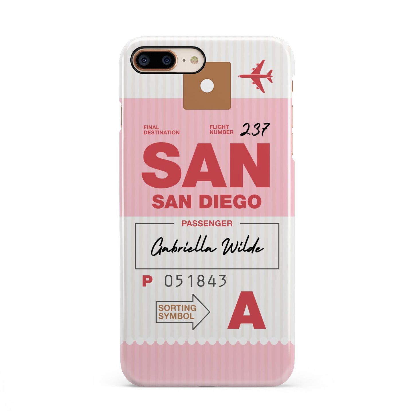 Personalised Vintage Luggage Tag iPhone 8 Plus 3D Snap Case on Gold Phone