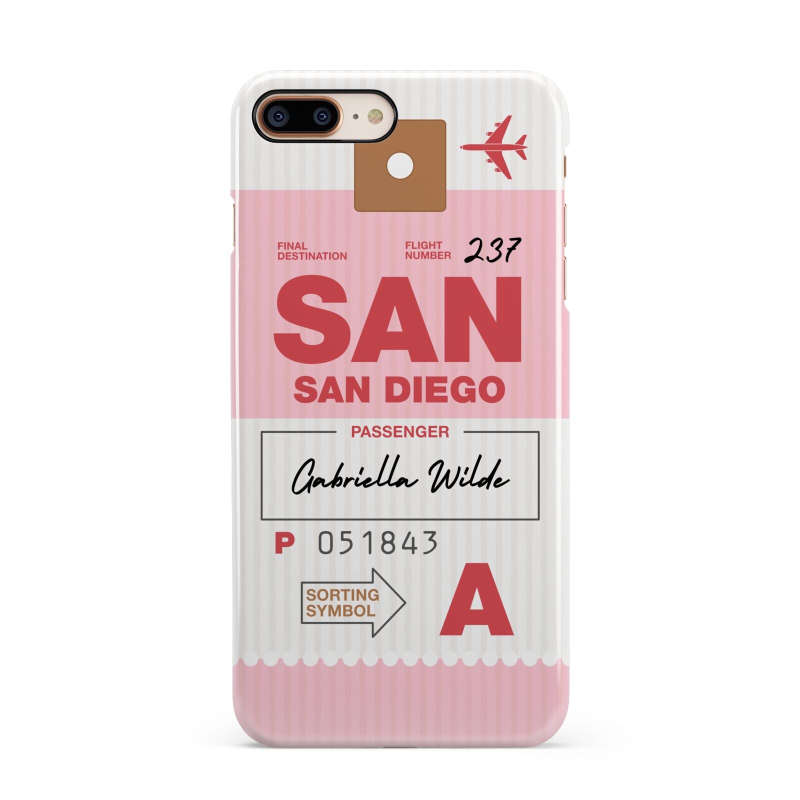 Personalised Vintage Luggage Tag iPhone 8 Plus 3D Snap Case on Gold Phone